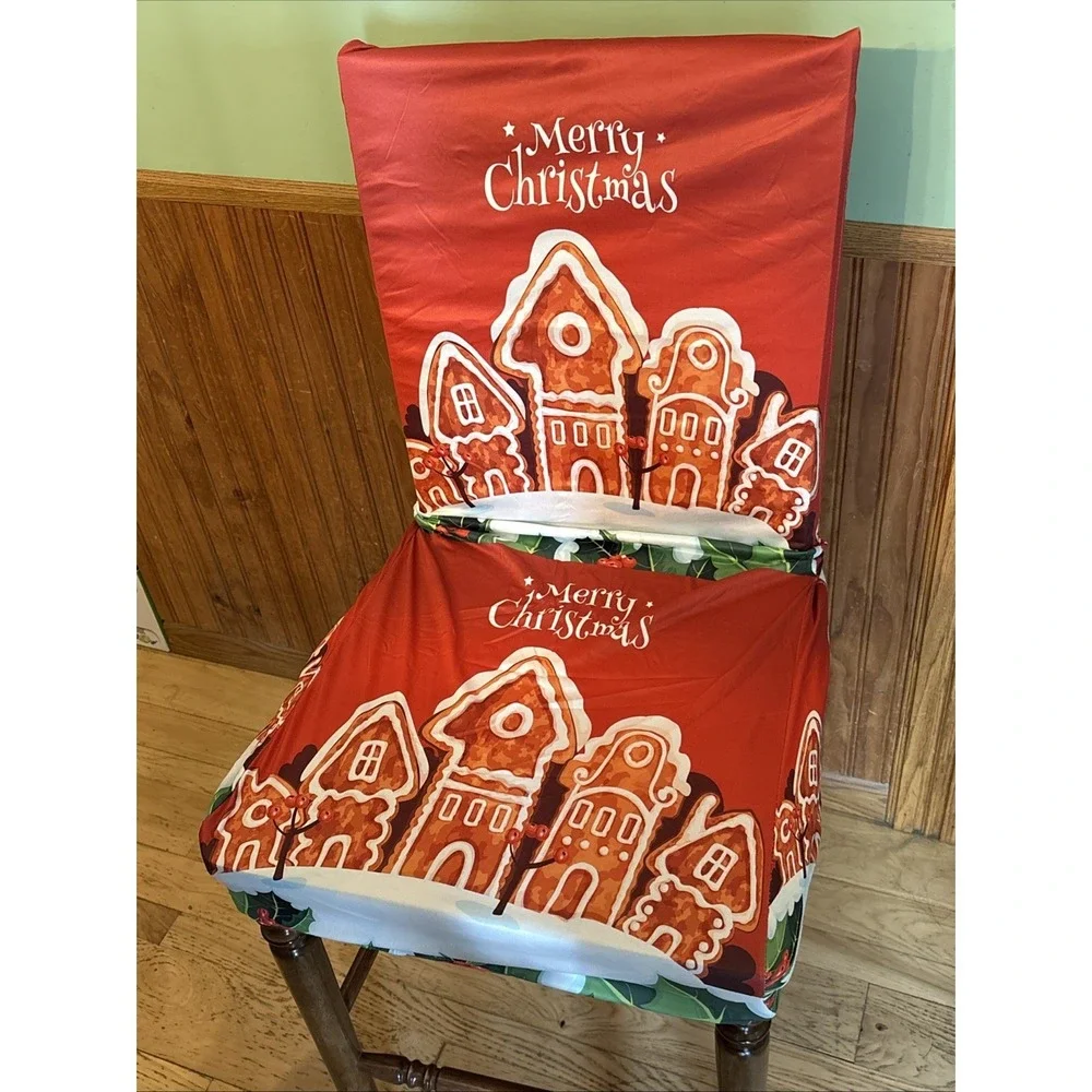 Emmteey Christmas Chair Covers Stretch Slipcovers 2 Packs of 4 (8 total) NEW
